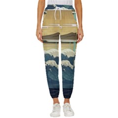 Sea Asia Waves Japanese Art The Great Wave Off Kanagawa Women s Cropped Drawstring Pants by Cemarart