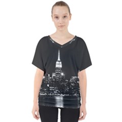 Photography Of Buildings New York City  Nyc Skyline V-neck Dolman Drape Top by Cemarart