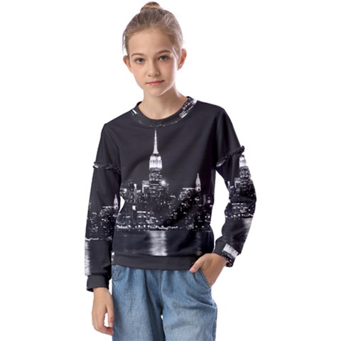 Photography Of Buildings New York City  Nyc Skyline Kids  Long Sleeve T-shirt With Frill  by Cemarart