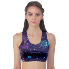 Realistic Night Sky With Constellations Fitness Sports Bra by Cemarart