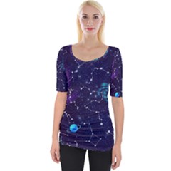 Realistic Night Sky With Constellations Wide Neckline T-shirt