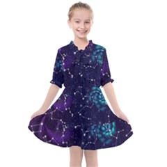 Realistic Night Sky With Constellations Kids  All Frills Chiffon Dress by Cemarart