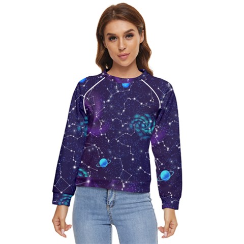 Realistic Night Sky With Constellations Women s Long Sleeve Raglan T-shirt by Cemarart