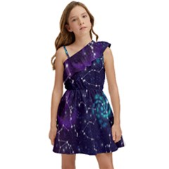 Realistic Night Sky With Constellations Kids  One Shoulder Party Dress by Cemarart