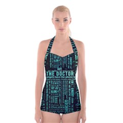 Tardis Doctor Who Technology Number Communication Boyleg Halter Swimsuit  by Cemarart