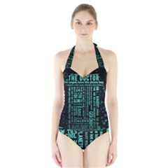 Tardis Doctor Who Technology Number Communication Halter Swimsuit by Cemarart