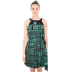 Tardis Doctor Who Technology Number Communication Halter Collar Waist Tie Chiffon Dress by Cemarart