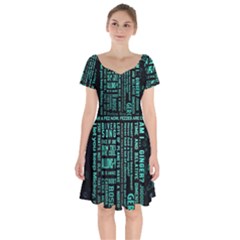 Tardis Doctor Who Technology Number Communication Short Sleeve Bardot Dress by Cemarart