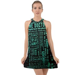 Tardis Doctor Who Technology Number Communication Halter Tie Back Chiffon Dress by Cemarart