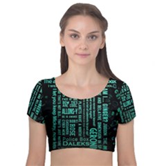 Tardis Doctor Who Technology Number Communication Velvet Short Sleeve Crop Top  by Cemarart