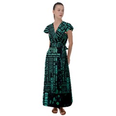 Tardis Doctor Who Technology Number Communication Flutter Sleeve Maxi Dress by Cemarart