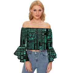 Tardis Doctor Who Technology Number Communication Off Shoulder Flutter Bell Sleeve Top by Cemarart