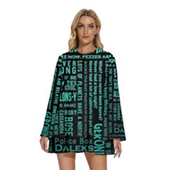 Tardis Doctor Who Technology Number Communication Round Neck Long Sleeve Bohemian Style Chiffon Mini Dress by Cemarart