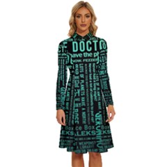 Tardis Doctor Who Technology Number Communication Long Sleeve Shirt Collar A-line Dress by Cemarart