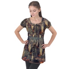 Braunschweig City Lower Saxony Puff Sleeve Tunic Top by Cemarart