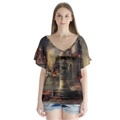 Braunschweig City Lower Saxony V-neck Flutter Sleeve Top by Cemarart