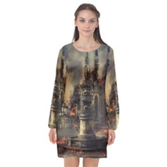 Braunschweig City Lower Saxony Long Sleeve Chiffon Shift Dress  by Cemarart