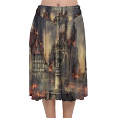 Braunschweig City Lower Saxony Velvet Flared Midi Skirt by Cemarart