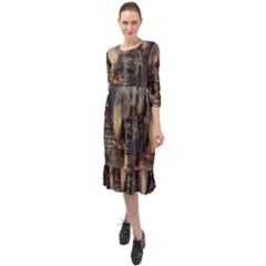 Braunschweig City Lower Saxony Ruffle End Midi Chiffon Dress by Cemarart