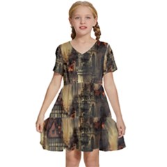 Braunschweig City Lower Saxony Kids  Short Sleeve Tiered Mini Dress by Cemarart