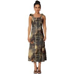 Braunschweig City Lower Saxony Tie-strap Tiered Midi Chiffon Dress by Cemarart