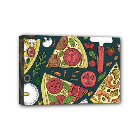 Seamless Pizza Slice Pattern Illustration Great Pizzeria Background Mini Canvas 6  X 4  (stretched) by Cemarart