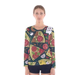 Seamless Pizza Slice Pattern Illustration Great Pizzeria Background Women s Long Sleeve T-shirt