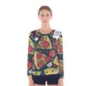 Seamless Pizza Slice Pattern Illustration Great Pizzeria Background Women s Long Sleeve T-Shirt View1