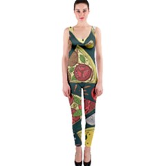 Seamless Pizza Slice Pattern Illustration Great Pizzeria Background One Piece Catsuit by Cemarart