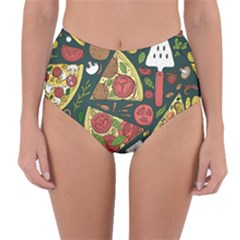 Seamless Pizza Slice Pattern Illustration Great Pizzeria Background Reversible High-waist Bikini Bottoms by Cemarart