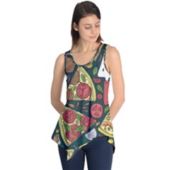 Seamless Pizza Slice Pattern Illustration Great Pizzeria Background Sleeveless Tunic by Cemarart