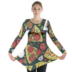 Seamless Pizza Slice Pattern Illustration Great Pizzeria Background Long Sleeve Tunic  by Cemarart