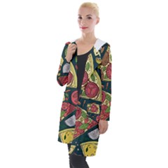 Seamless Pizza Slice Pattern Illustration Great Pizzeria Background Hooded Pocket Cardigan by Cemarart