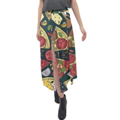 Seamless Pizza Slice Pattern Illustration Great Pizzeria Background Velour Split Maxi Skirt by Cemarart