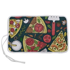 Seamless Pizza Slice Pattern Illustration Great Pizzeria Background Pen Storage Case (l) by Cemarart