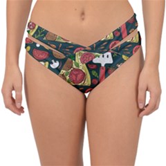 Seamless Pizza Slice Pattern Illustration Great Pizzeria Background Double Strap Halter Bikini Bottoms