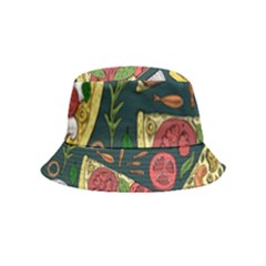 Seamless Pizza Slice Pattern Illustration Great Pizzeria Background Inside Out Bucket Hat (kids) by Cemarart