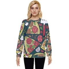 Seamless Pizza Slice Pattern Illustration Great Pizzeria Background Hidden Pocket Sweatshirt by Cemarart