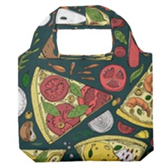 Seamless Pizza Slice Pattern Illustration Great Pizzeria Background Premium Foldable Grocery Recycle Bag by Cemarart