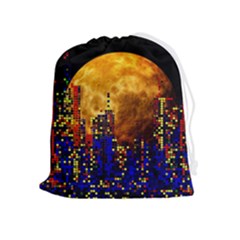 Skyline Frankfurt Abstract Moon Drawstring Pouch (xl) by Cemarart