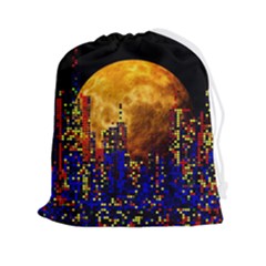 Skyline Frankfurt Abstract Moon Drawstring Pouch (2xl) by Cemarart