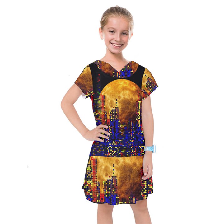 Skyline Frankfurt Abstract Moon Kids  Drop Waist Dress