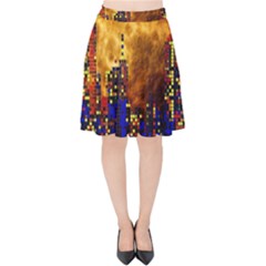 Skyline Frankfurt Abstract Moon Velvet High Waist Skirt by Cemarart