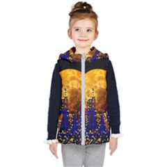 Skyline Frankfurt Abstract Moon Kids  Hooded Puffer Vest by Cemarart