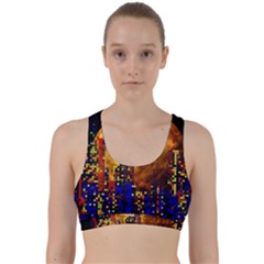 Skyline Frankfurt Abstract Moon Back Weave Sports Bra by Cemarart