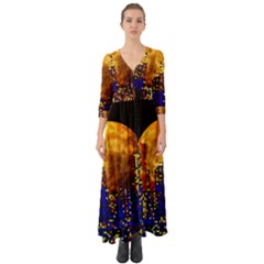 Skyline Frankfurt Abstract Moon Button Up Boho Maxi Dress by Cemarart