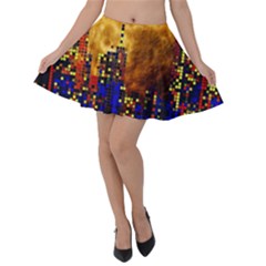 Skyline Frankfurt Abstract Moon Velvet Skater Skirt by Cemarart