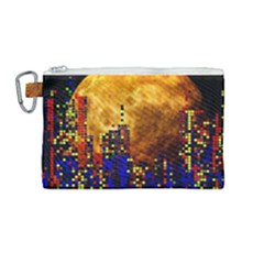 Skyline Frankfurt Abstract Moon Canvas Cosmetic Bag (medium) by Cemarart