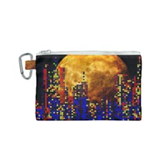 Skyline Frankfurt Abstract Moon Canvas Cosmetic Bag (small) by Cemarart