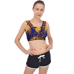 Skyline Frankfurt Abstract Moon V-back Sports Bra by Cemarart